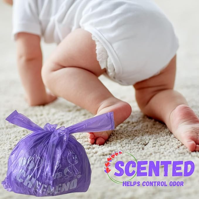 Baby Diaper Bag Disposable (300 ct.) Fresh Baby Powder Scented Easy Tie Handles Scented Diaper Sacks Disposable Dog Poop Waste Bags Cat Litter Clump & Poop Bags Sanitary Pad Waste Bags (300 Bags)