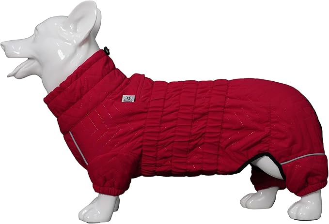 Lovelonglong Warm Dog Coat Double Layers Dog Vest, 4 Legs Covered Windproof Waterproof Reflective Warm Dog Vest Outdoor Skating Dog Costume for Corgis Dachshund Dog Red D-L