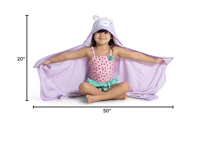 Delta Children Personalized Kids Hooded Bath Towel with Pockets - Super Soft and Absorbent- Great Gift for Boys and Girls, Light Purple Unicorn