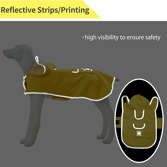 MAMORE Dog Raincoat Reversible,Waterproof Dog Rain Coat Hooded Slicker Poncho with Reflective Strip, Plaid Double Layer Rain Jacket for Small Medium Large Dogs (Yellow, XX-Large(55-77lb))