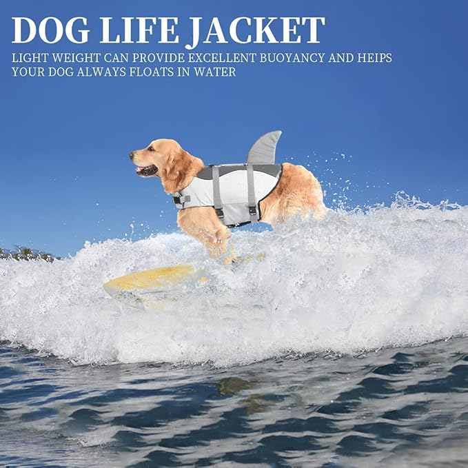 Dog Shark Life Jacket, Dog Life Vest for Swimming Adjustable Pet Life Preserver with Rescue Handle X-Small