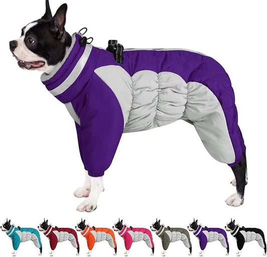 AOFITEE Small Dog Coat Warm Dog Jacket Winter, Windproof Dogs Winter Coat with Harness Built in, Reflective Turtleneck Dogs Puffer Jacket Snowsuit, Full Body Fleece Coats for Small Medium Large Pet