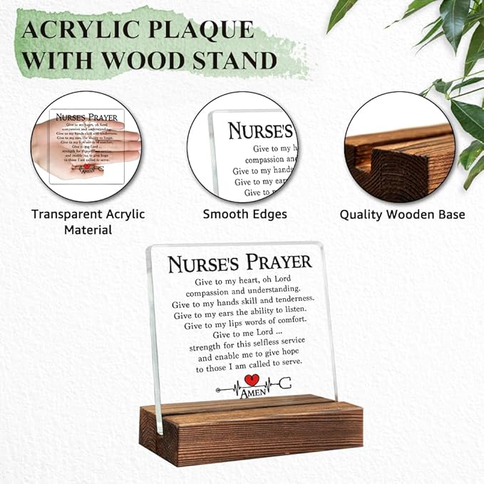 Nurses Prayer Acrylic Sign With Wood Stand, Funny Nurse Home Office Desk Decor Plaque Gifts, Nurse Week Nurse's Day Nursing Gifts for Christian Nurse, Thank You Gifts for Nurse Friend
