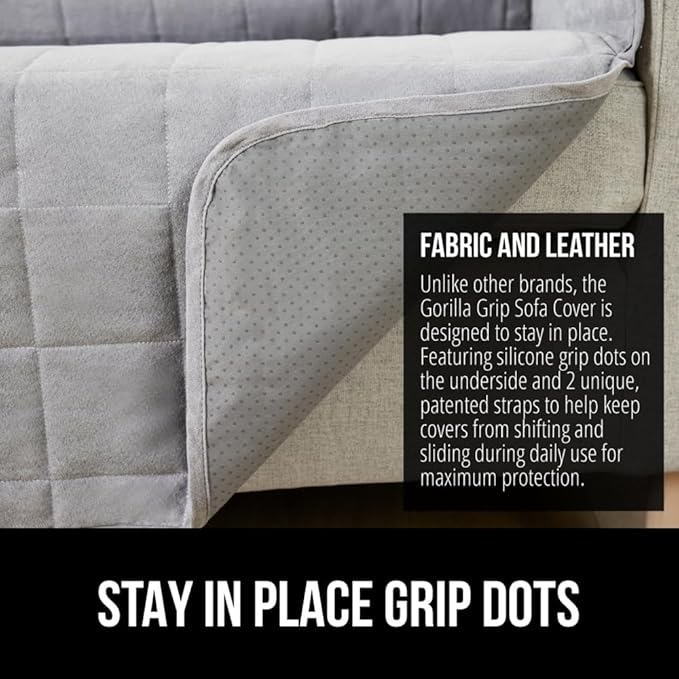 GORILLA GRIP Patented Waterproof Slip-Resistant 70” Sofa Protector Cover, for Leather or Fabric Couch Cushion, Large Microsuede Furniture Covers Dogs Pets Machine Washable Slipcover, Slate