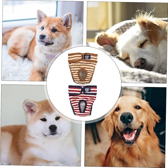 SUPVOX 2pcs Ultra-Absorbent Female Dog Diapers Physiological Pants for Dogs Heat Washable Pet Underwear Stripes Leak Design