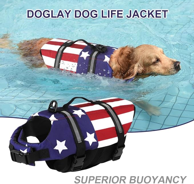 Doglay Dog Life Jacket, Dog Life Vest for Swimming Boating, Adjustable Puppy Life Jacket with Reflective Stripes, Superior Buoyancy Pet Swimming Vest for Small Medium and Large Dogs