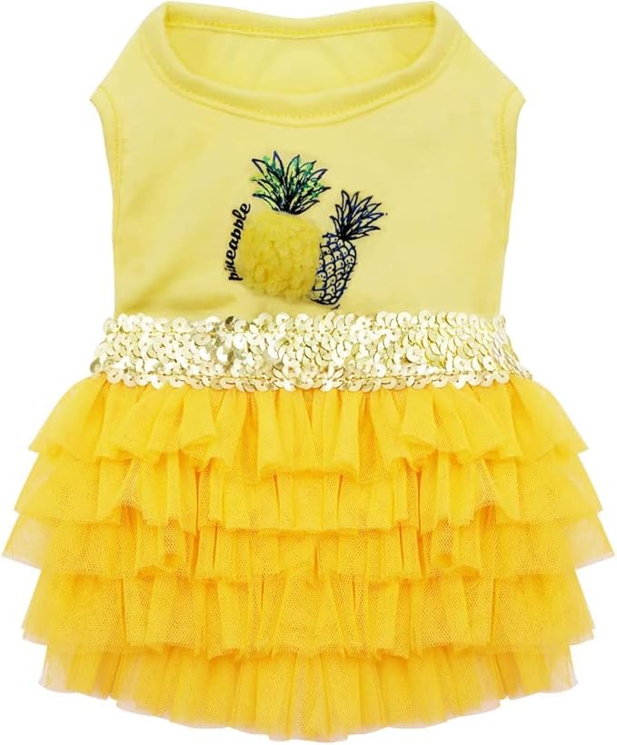 KYEESE Dog Dress Pineapple Yellow Tiered Dogs Beach Dresses
