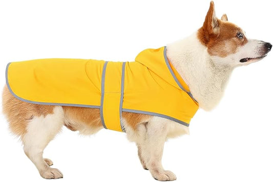 Dog Raincoat for Medium Dogs Waterproof Jacket Hooded Rain Coats with Reflective Strips Leash Hole & Poncho Adjustable Fit (Yellow,L)