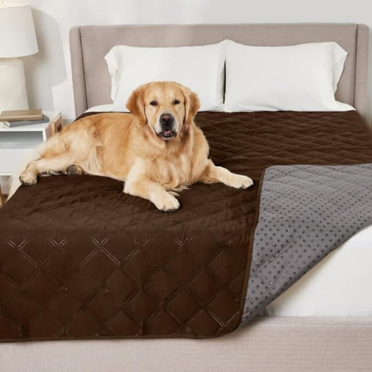 GORILLA GRIP Waterproof Bed Cover for Dogs, 82x82, Gripped Slip Resistant Backing, Leak Proof Washable Dog Blanket Covers Sofa, Couch, Sectional, Crate, Car, RV Seats, Pet Puppy Essentials, Brown