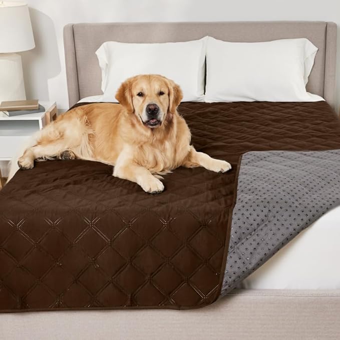 GORILLA GRIP Waterproof Bed Cover for Dogs, 102x82, Gripped Slip Resistant Backing, Leak Proof Washable Dog Blanket Covers Sofa, Couch, Sectional, Crate, Car, RV Seats, Pet Puppy Essentials, Brown