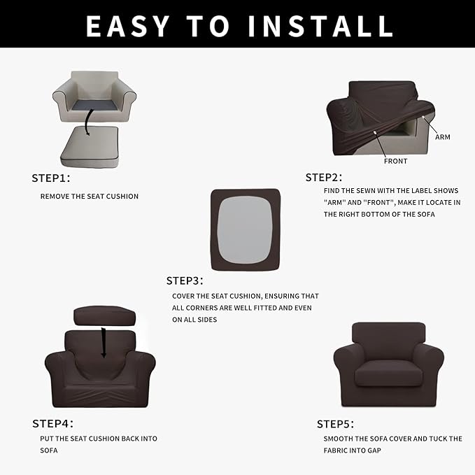 Easy-Going 100% Dual Waterproof 2 Pieces Chair Cover Stretch Soft Couch Cover for Dogs, Sofa Slipcover for 1 Separate Cushion Couch Leakproof Furniture Protector for Kids, Pets Chocolate