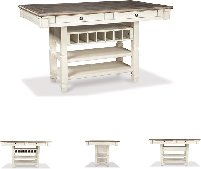 Signature Design by Ashley Bolanburg Rectangular Counter Dining Room Table, 4 Drawers, Seats 6, Storage Rack, Wood, 60" W x 40" D x 36" H, White & Brown