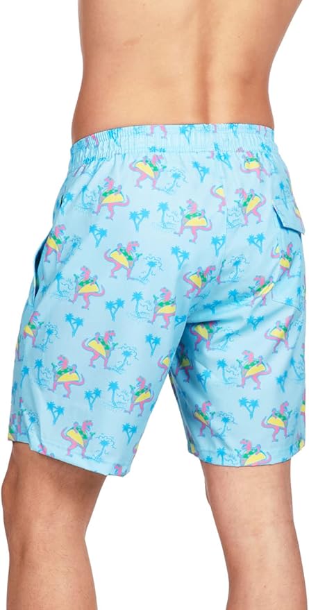 Tipsy Elves Men's Stretch Swim Trunks 7 Inch Inseam 4-Way Stretch with Mesh Liner - Quick-Dry Funny Swimwear Bathing Suit