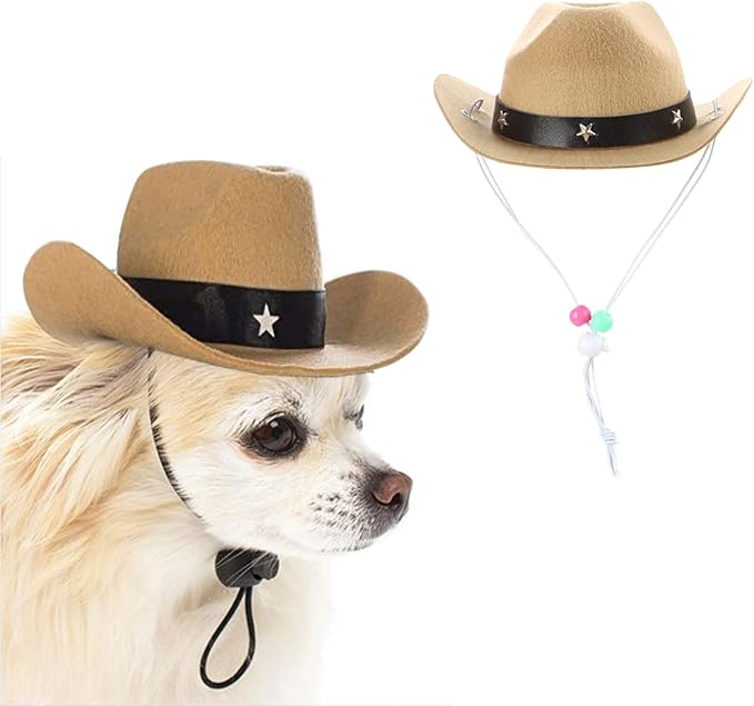 Pet Dog Costume Cowboy Hat Cosplay Cap Puppy Pet Dog Cat Holiday Pet Party Decoration (Khaki)
