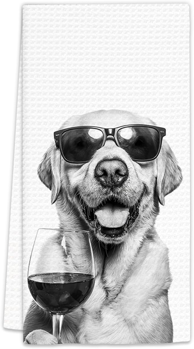 Labrador Retriever Gifts Wine Kitchen Towels, Gifts for Labrador Retriever Dog Wine Lovers Decorative Hand Dish Towel for Kitchen Home Bar, Funny LabradorDog Owners Home Bar Decor(16x24In)
