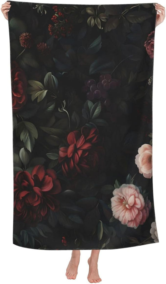 Floral Beach Towel Vintage Flower Sand-Free Microfiber Bath Towel Ultra Soft Quick Dry Pool Towel Absorbent Towel Lightweight Towel Gifts for Outdoor Bathroom Swimming Decor 31inx51in