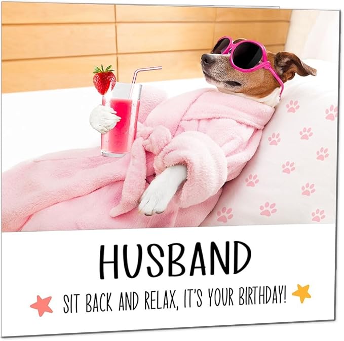 Husband Birthday Card Funny Dog at a Spa Relaxing - Funny Birthday Cards for Husband
