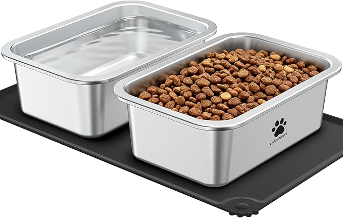 URPOWER 1.25 Gallon Large Dog Water Bowl, 2 Pack Thickened Stainless Steel Dog Water & Food Bowls with Non-Slip Mat, Spill-Proof Metal Pet Bowl Set for Medium, Large, X-Large Dogs, Indoor/Outdoor Use