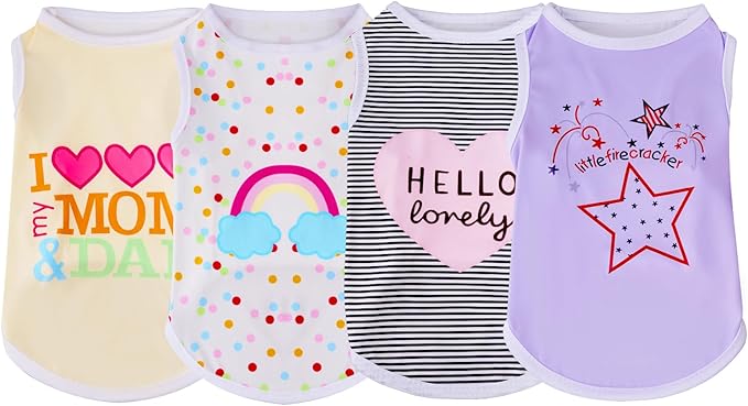 choyaxo 4pcs Dog Shirts Sleeveless Printed Pet Vest for Chiuahaha Small Medium Dogs Spring Summer