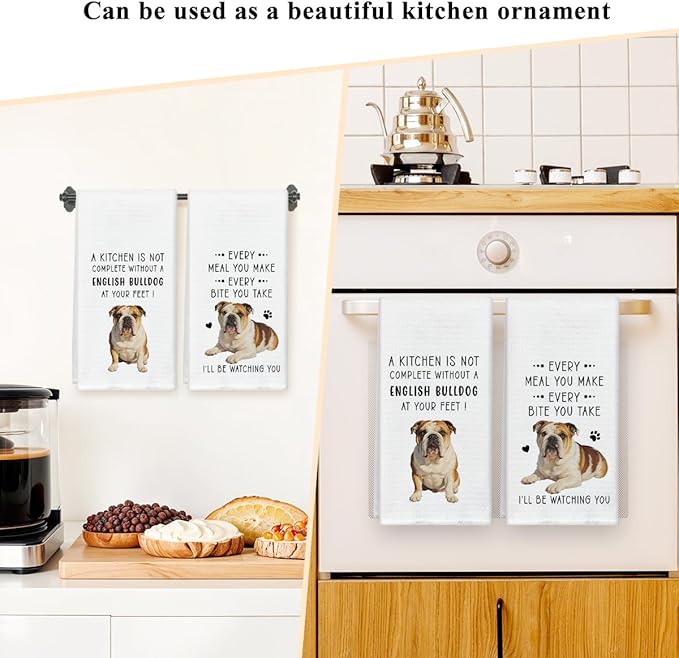 Funny English Bulldog Dish Towels for Kitchen Sets of 2, Gifts for English Bulldog Lover, Drying Cloth Tea Towel Hand Towels for Cooking Baking Bathroom Decor, 16 x 24 Inch -14
