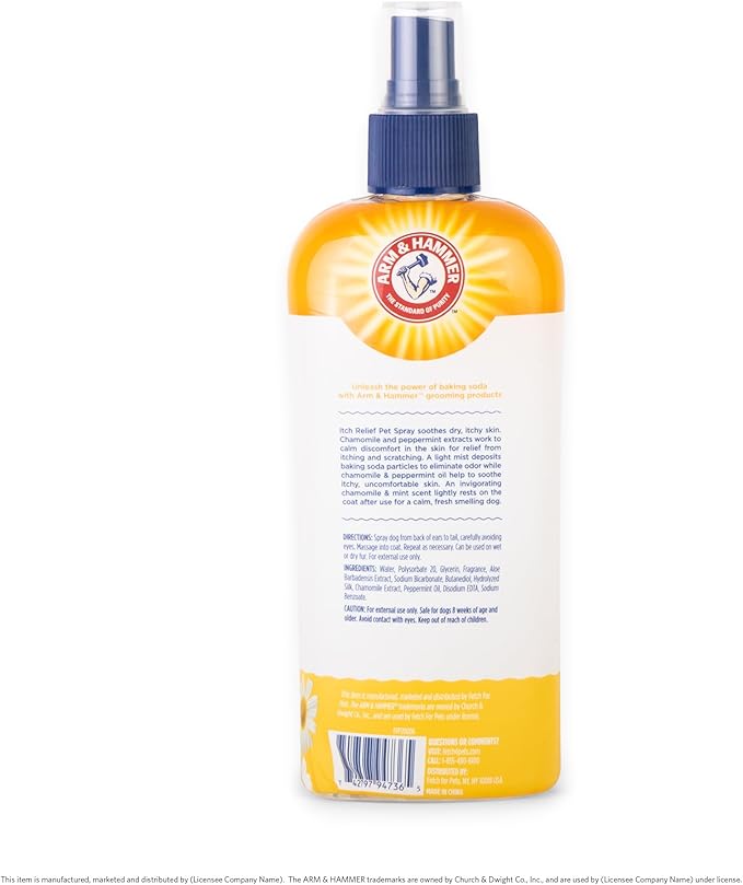 Arm & Hammer for Pets Itch Relief Spray for Dogs, Soothing Dog Skin Spray to Help Calm Itchy and Irritated Skin and Hot Spots Between Baths, Chamomile & Peppermint Scent, 8 Fl Oz - 6 Pack