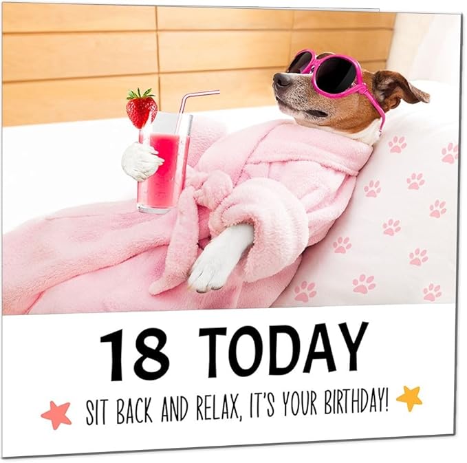 18th Birthday Card Funny Dog at a Spa Relaxing - Funny Birthday Card for 18 Year old teenage Kids Eighteen, Eighteenth