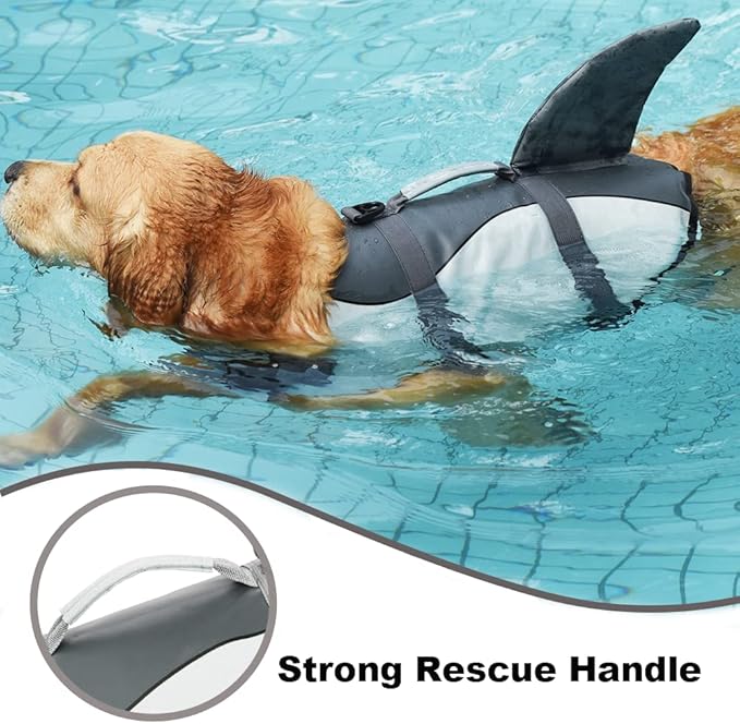 Doglay Dog Life Jacket, Ripstop Cute Shark Dog Life Jacket with Superior Buoyancy and Rescue Handle, Adjustable Dog Life Vests for Swimming Boating, Pet Flotation Vest for Small Medium Large Dogs