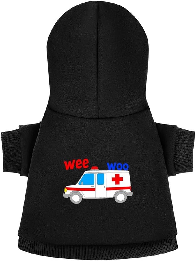 Dog Sweater Hoodie with Hat Ambulance with Siren Sound Puppies Coat Hooded Sweatshirt Pullover Pet Puppy Cat Clothes for Small Medium Large M