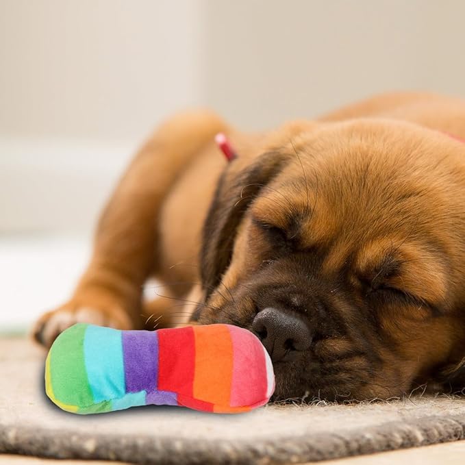 POPETPOP Durable Colorful Bone Dog Toy with Squeaker for Chewing and Teeth Grinding Plush Interactive Puppy and Dog Toy for Small Medium and Large Breeds