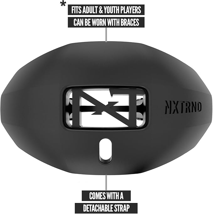 Nxtrnd One Football Mouth Guard, Strap Included, Fits Adult & Youth (Black)