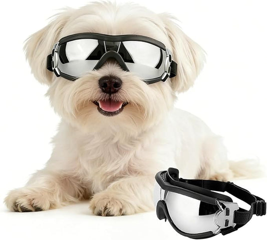 PETLESO Dog Goggles for Small Breeds, UV Protection Dog Sunglasses with Adjustable Straps, Windproof Pet Eyewear for Small Pet, Soft Frame, S