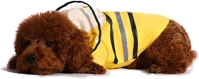 Wizland Reflective Dog Raincoat Dog Rain Jacket with Hood Lightweight Waterproof Rain Coat for Puppies (Yellow L)