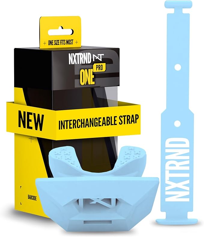 Nxtrnd One Pro Football Mouth Guard, Interchangeable Strap, Fits Adult & Youth (Columbia Blue)