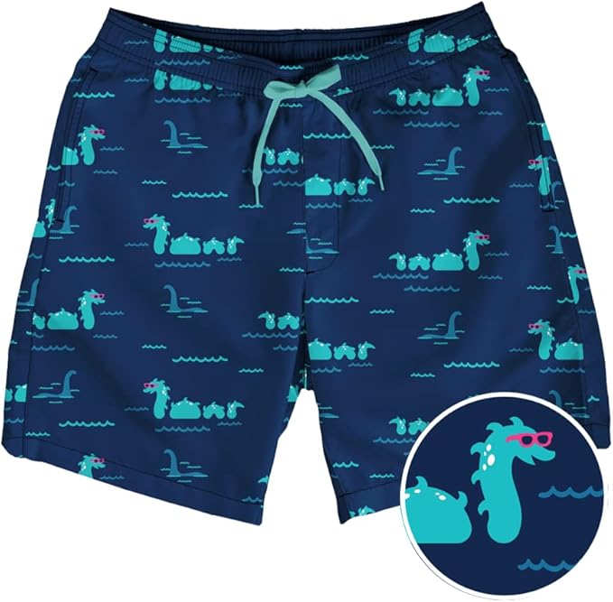Tipsy Elves Men's Stretch Swim Trunks 7 Inch Inseam 4-Way Stretch with Mesh Liner - Quick-Dry Funny Swimwear Bathing Suit