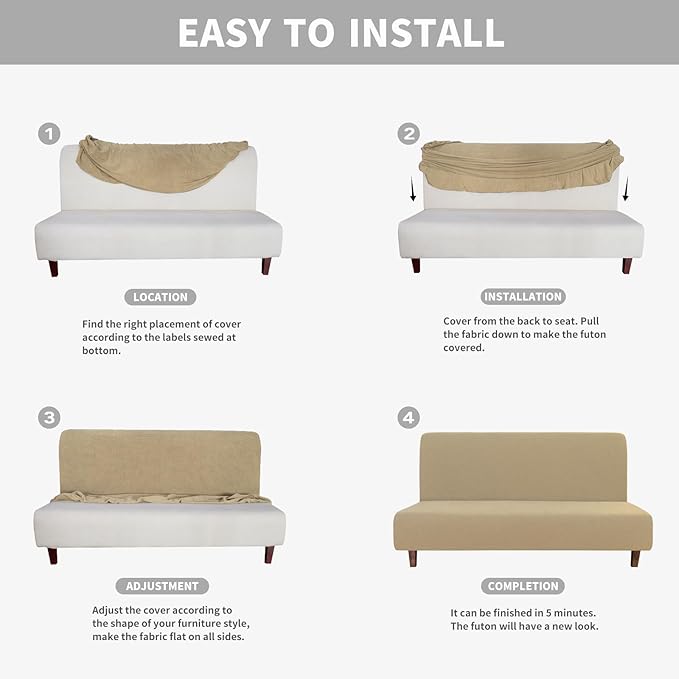 Easy-Going 100% Waterproof Futon Cover, Dual Waterproof Couch Cover for Futon, Stretch Jacquard Sofa Cover, Leakproof Furniture Protector for Kids, Pets, Dog and Cat (Medium, Sand)