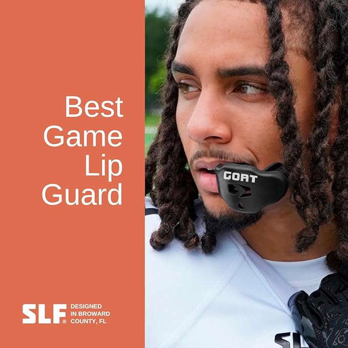 SLEEFS Football Mouth Guard - Youth Mouthguard with Strap - Lip/Teeth Protector Mouthpiece - No Boil - for Youth/Adults, Maximum Air Flow, for All Sports - Goat Black