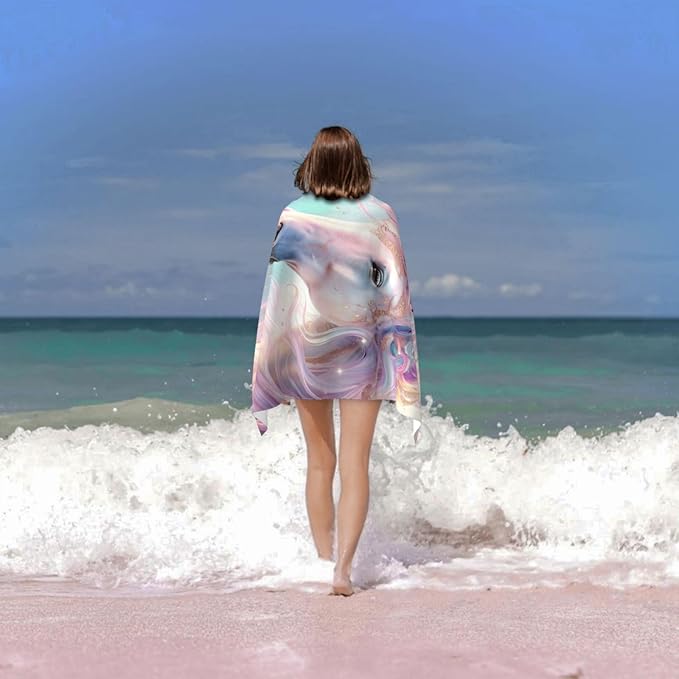 Unicorn Beach Towel 31inx51in, Cute Sand-Free Microfiber Bath Towel Ultra Soft Quick Dry Pool Towel Absorbent Towel Lightweight Towel for Swimming Bathroom Decor