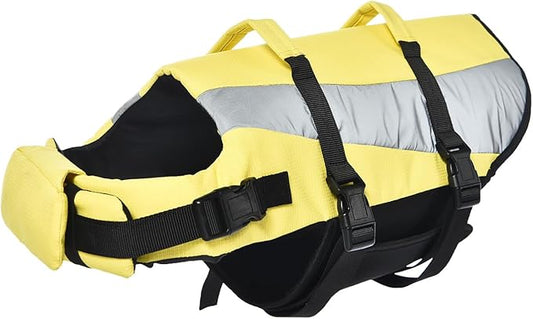 Amazon Basics Dog Adjustable Life Jacket with Reflective Stripes, Yellow, Large