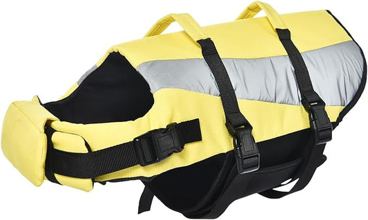 Amazon Basics Dog Adjustable Life Jacket with Reflective Stripes, Yellow, X-Large
