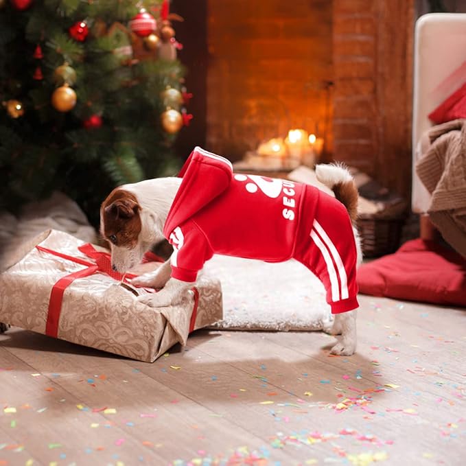 Dog Hoodie Security Clothes 4 Legs Dog Jumpsuit Sweatshirt Hoodies Soft & Warm Dog Outfit Pullover Dog Winter Clothes Sweater for Small Medium Large Dogs Cats (Red, Medium)