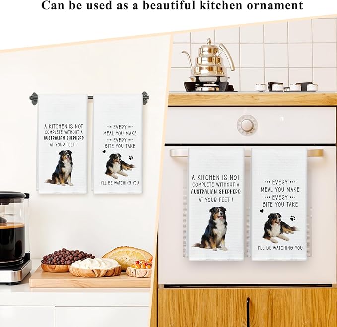 Funny Australian Shepherd Dish Towels for Kitchen Sets of 2, Gifts for Dog Lover, Drying Cloth Tea Towel Hand Towels for Cooking Baking Bathroom Decor, 16 x 24 Inch -06