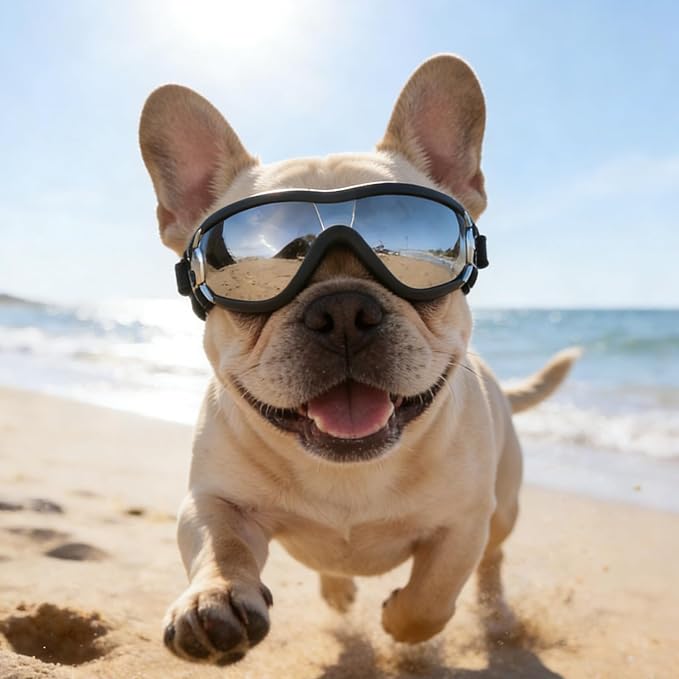 PETLESO Dog Goggles for Small Breeds, UV Protection Dog Sunglasses with Adjustable Straps, Outdoor Windproof Pet Eyewear for Small to Medium Pet, Soft Frame, M