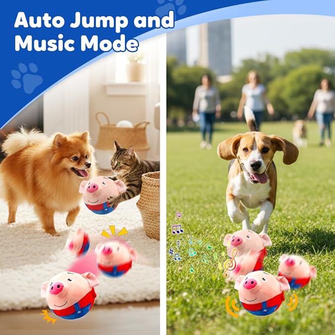 Interactive Dog Toys, 2025 New Active Moving Pet Plush Toy, Rechargeable Squeaky Dog Ball Toy with Talking Sound, Washable Cartoon Pig Plush Toy for Dogs Puppies (Rabbit)