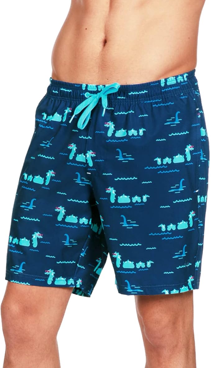 Tipsy Elves Men's Stretch Swim Trunks 7 Inch Inseam 4-Way Stretch with Mesh Liner - Quick-Dry Funny Swimwear Bathing Suit