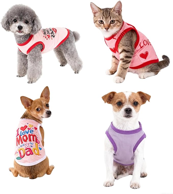 4 Pack Dog Shirts Summer Pet T Shirts Puppy Clothes Dog Clothing Breathable Cat Sleeveless Vest for Small Dogs Cats (Medium, Love)