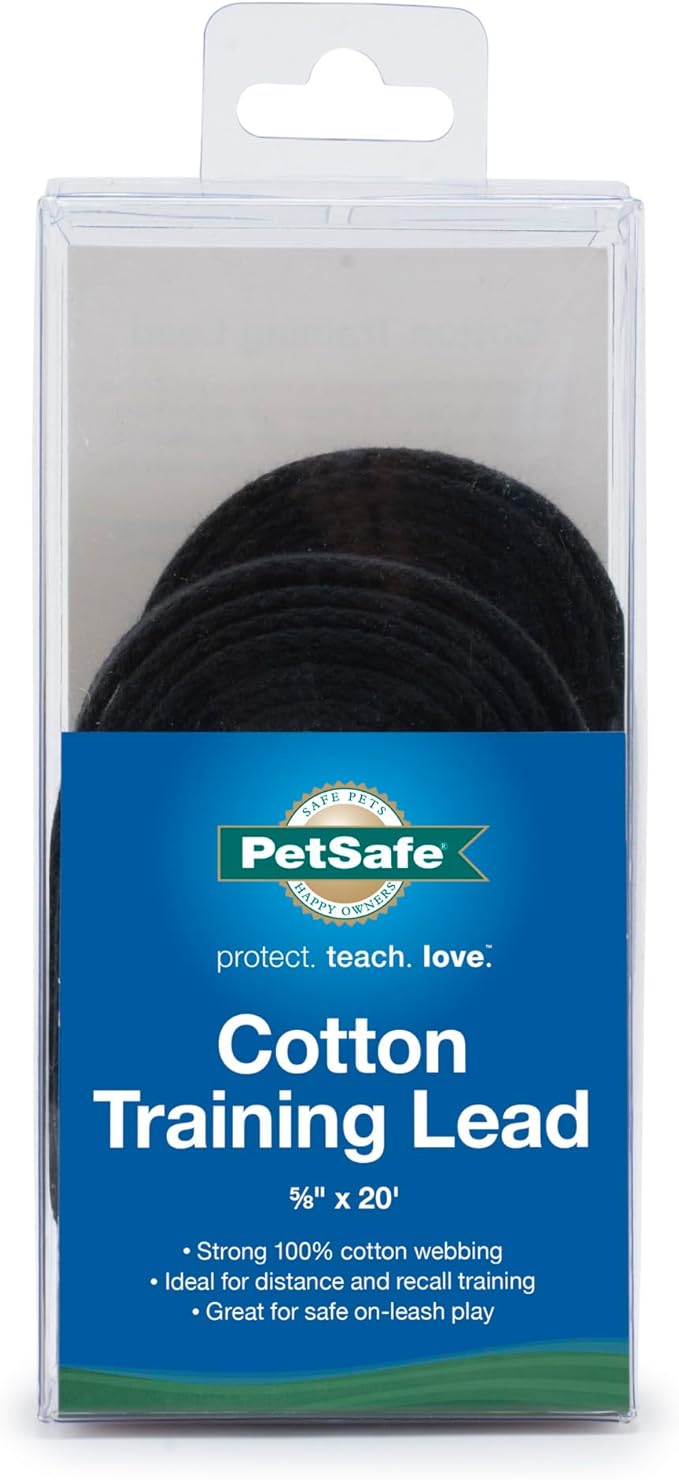 PetSafe Cotton Training Lead - Helps Teach Recall & Leash Manners - Strong Cotton Webbing - Designed for Obedience Sessions - Ideal for Outdoor Play - 20 Feet Long