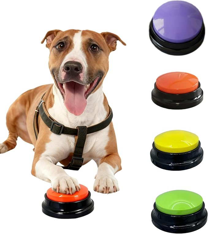 Dog Talk Buttons Voice Recording Button for Communication and Pet Training 30-Second Record & Playback Talking Button for Study, Office, Family, and Kids (Orange Green Purple Yellow, multicolor)