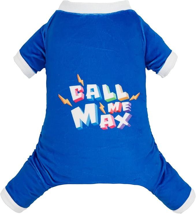 CuteBone Soft & Stretchy Dog Pajamas Call Me Max - Cozy Pet Jammies Breathable Jumpsuit for Small Dogs - All-Season Comfy Outfit Easy-On Pullover Design - Keeps Pets Warm & Comfortable P341M