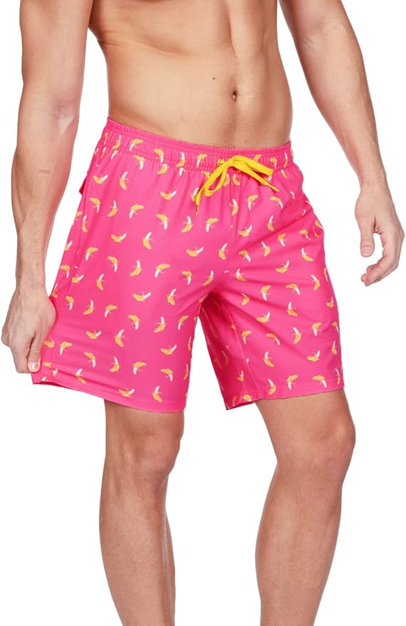 Tipsy Elves Men's Stretch Swim Trunks 7 Inch Inseam 4-Way Stretch with Mesh Liner - Quick-Dry Funny Swimwear Bathing Suit