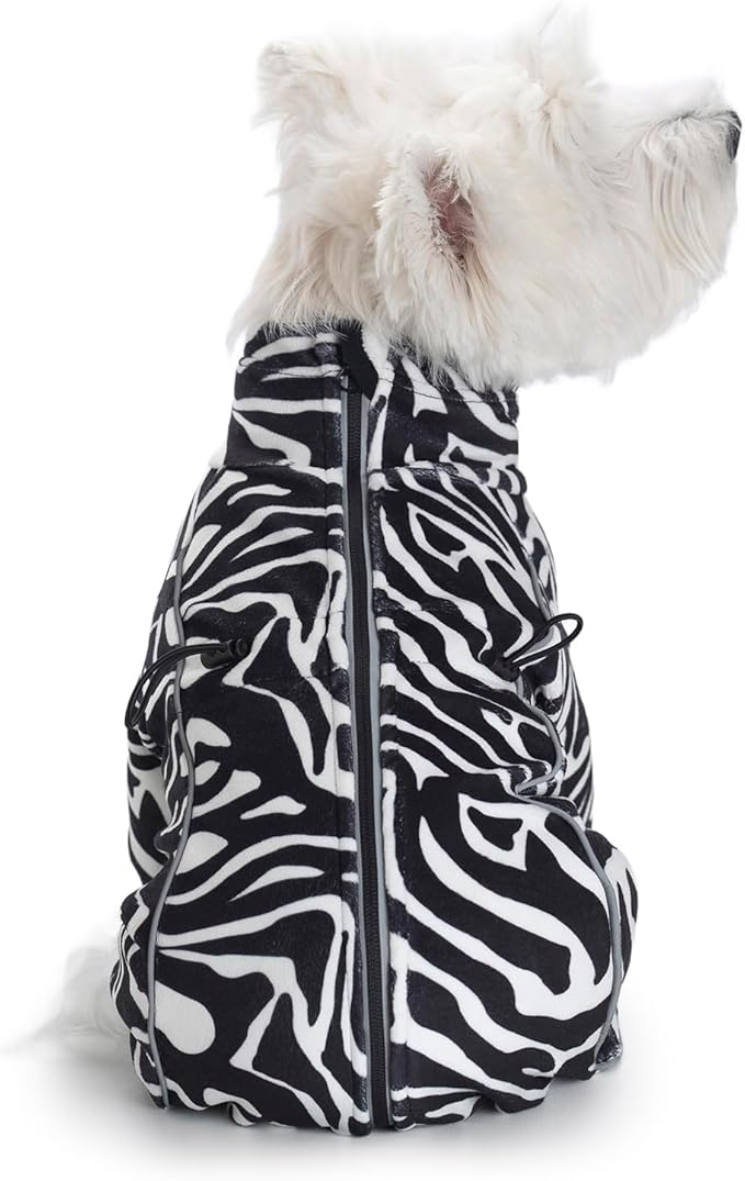 Fleece Dog Coat for Small Medium Dog,Pullover Pajamas Jumpsuit Bodysuit Puppy Coats with Legs, Pet Windproof Warm Cold Weather Jacket Full Body Vest Cozy Snowsuit Outfit Clothes (Zebra Striped, M)